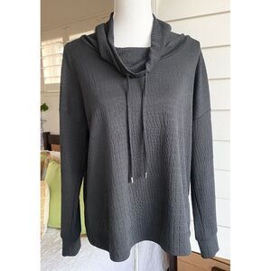 Rachel Zoe Black Croc Textured Boxy‎ Fit Funnel Neck Pullover Sweatshirt M